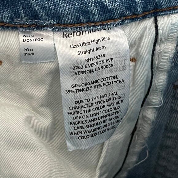 Reformation Liza Ultra High Rise Straight Jeans, Size 31 - Picture 4 of 4